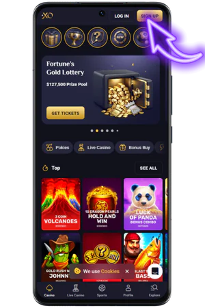 Rollxo Casino Homepage Sign Up Button Registration Process